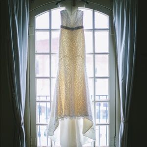 Mikaella Style 1661 Chantilly Lace Ivory Strapless Wedding Dress Low Back Belt